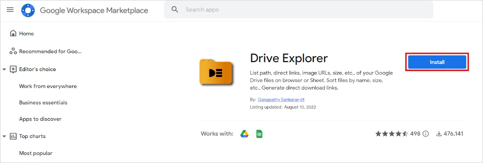 Drive Explorer for google drive direct download link