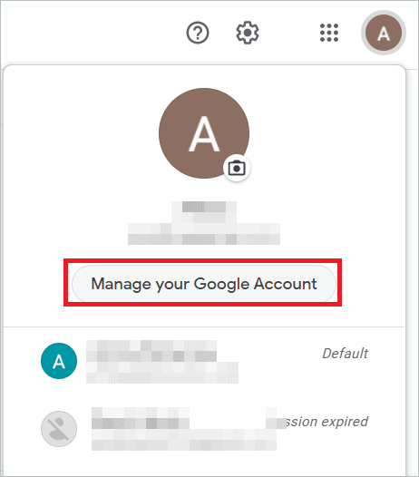 Click Manage your Google Account