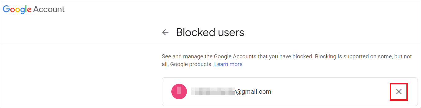 Click X sign to unblock user To Stop Google Drive Spam