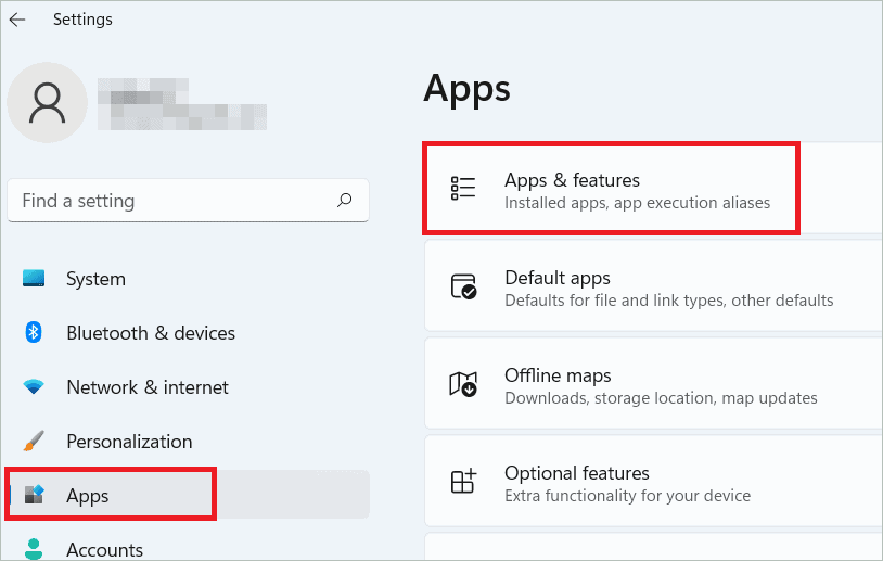 Select Apps > Apps & features