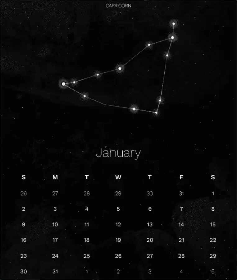 Zodiac Constellations Calendar Template