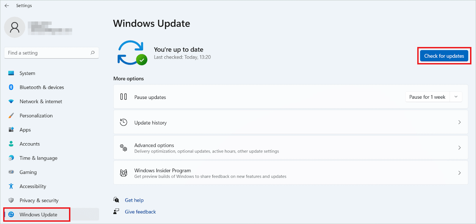 Click Check for updates
