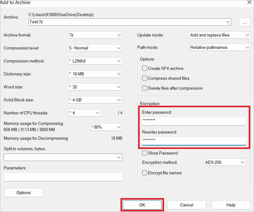 Enter the password and click OK