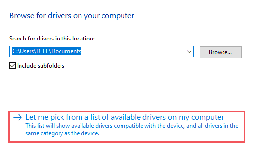 Select the driver from the available drivers