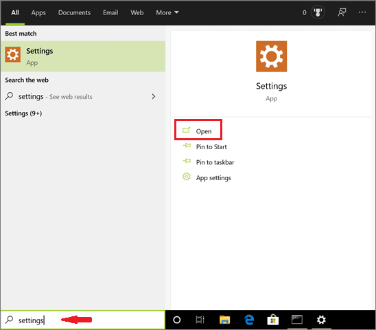 Open the Settings app from the desktop search bar