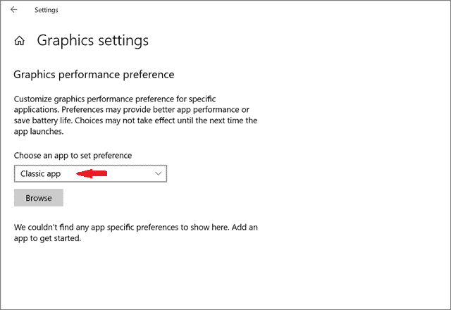 Choose an app to set preference
