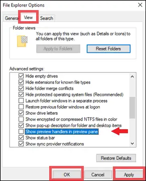 disable preview pane via File Explorer options in Windows 10