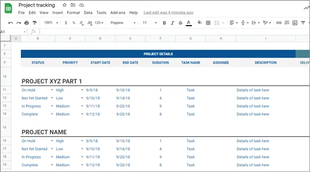 Simple Built-In Project Management Template