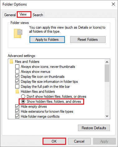 Turn on Show hidden files, folders, and drives