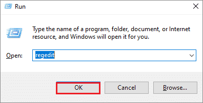 Open the registry editor from the Run command