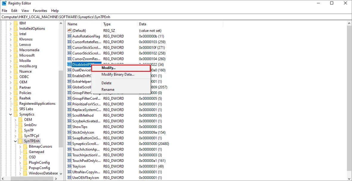 Locate and modify the DisableIntPDFeature