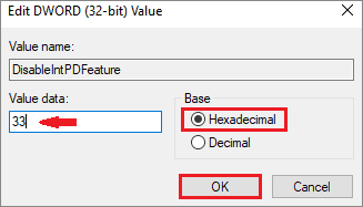 Change the value data and base