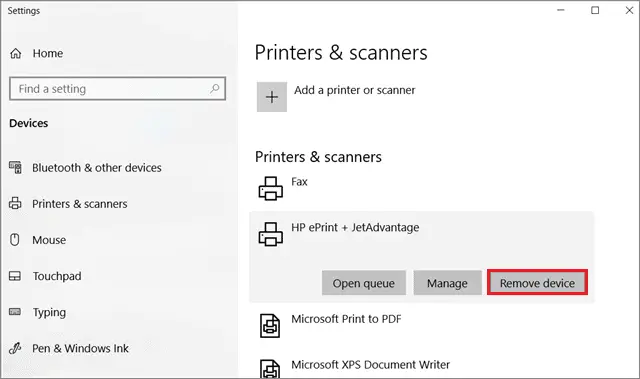 Remove the printer device  to fix Print Spooler Keeps Stopping