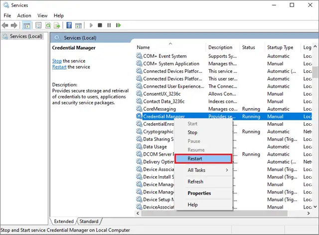 restart credential manager