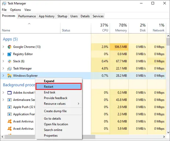 restart windows explorer 7