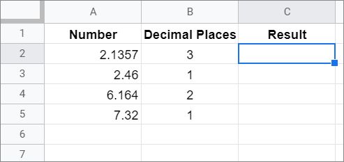 Sample sheet for how to round in google sheets