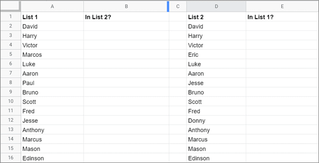 Sample sheet with data lists