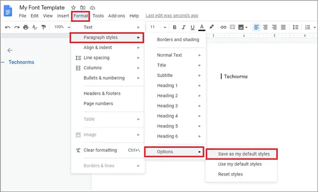 save as default font style on how to change default font in google docs