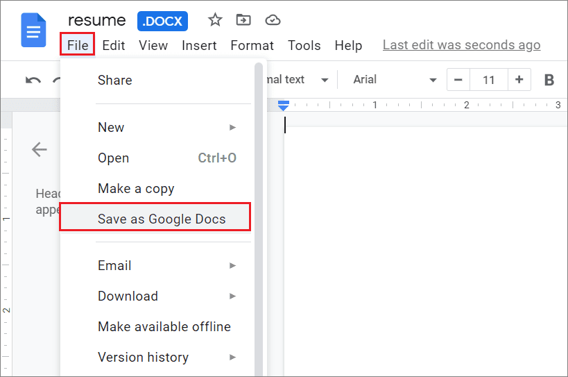 Save the file in Docs format 