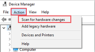 Scan for hardware changes in the PC