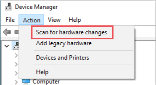 Scan for hardware changes in Device Manager