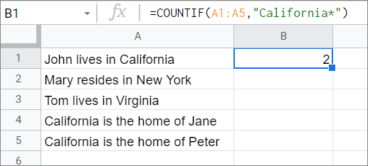 See the result for COUNTIF Google Sheets function