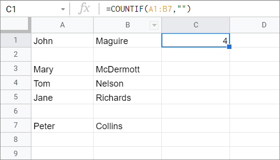 View the result with COUNTIF Google Sheets function