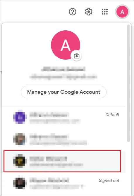 Select email account for sign into gmail with different user