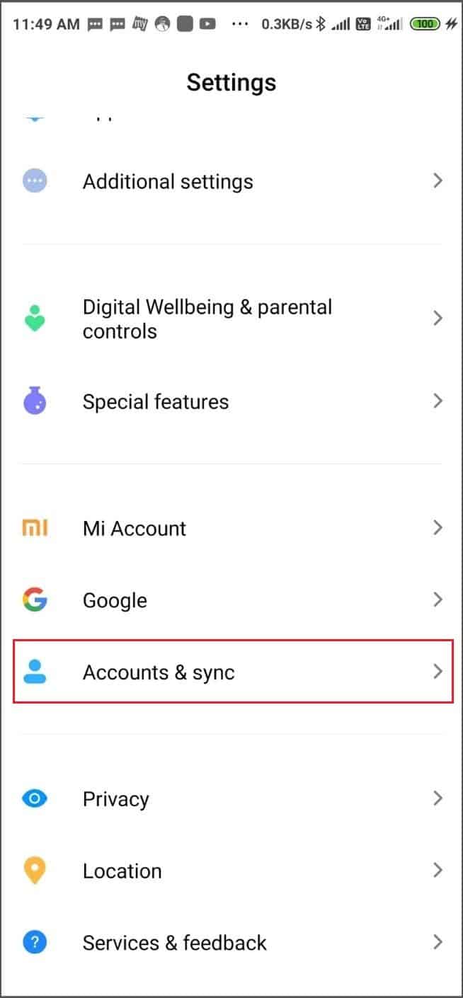 Click on Accounts & sync