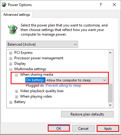 select allow computer to sleep