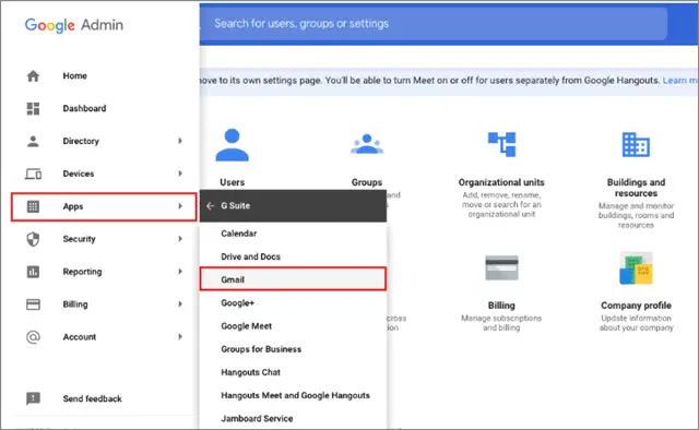 Click on Apps and select Gmail