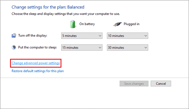 select change advanced power settings