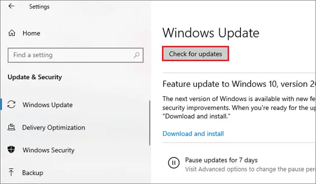 Click on Check for updates  to fix Windows 10 slow boot issue