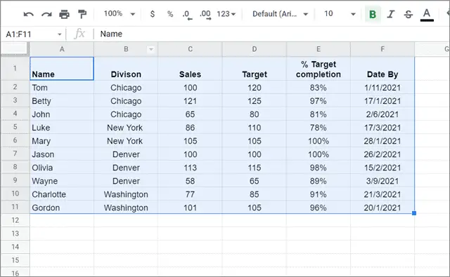 Select the data to filter