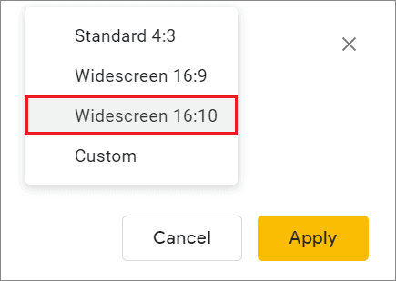 Select the aspect ratio for How To Change Slide Size In Google Slides