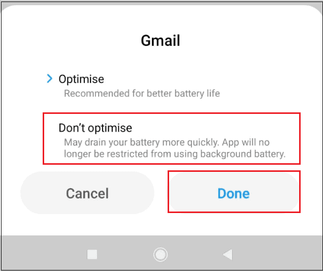 Select Don’t optimize