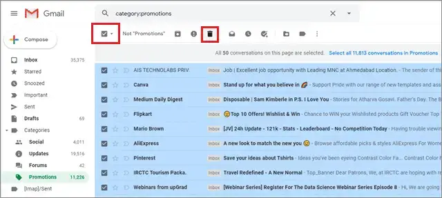 how to delete all promotions in gmail