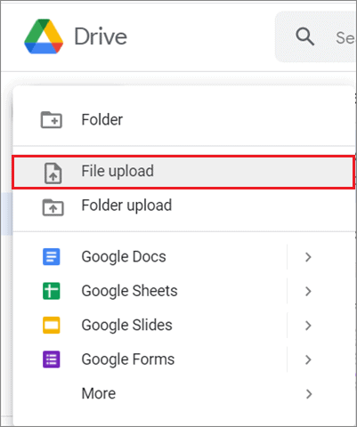 Select File upload from the list of options