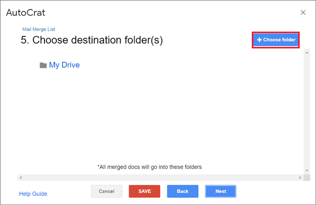Choose the folder for file storage