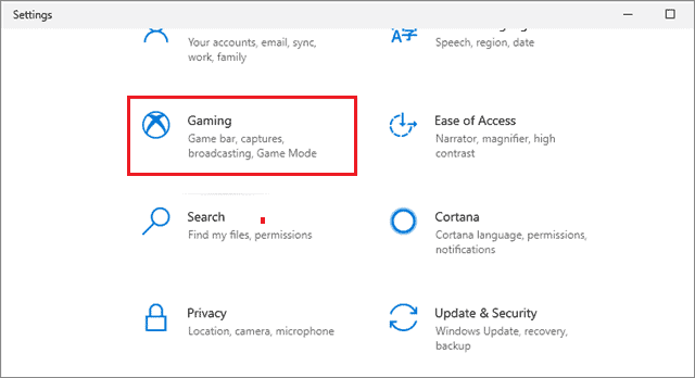 select gaming in settings