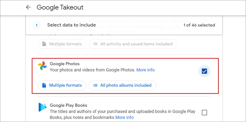 Choose Google Photos and select Next step