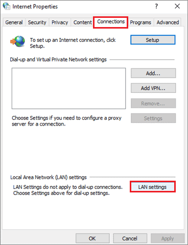 Click on LAN settings