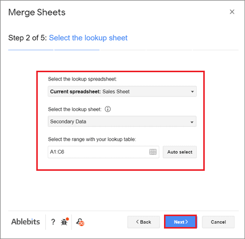 Select the lookup table