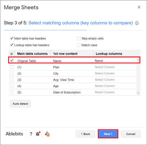 Select the first match column
