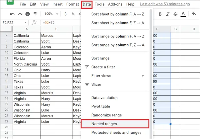  Open Data tab and select Named Ranges