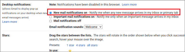 Select new mail notifications