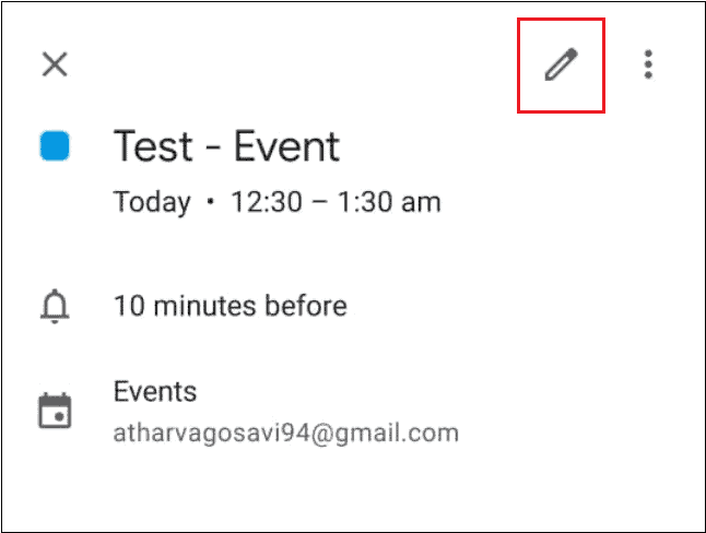 Tap on the pencil icon for editing google calendar notifications