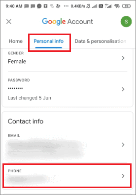 select phone option for how to change phone number on gmail