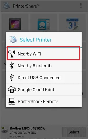 Select printer via WiFi connection