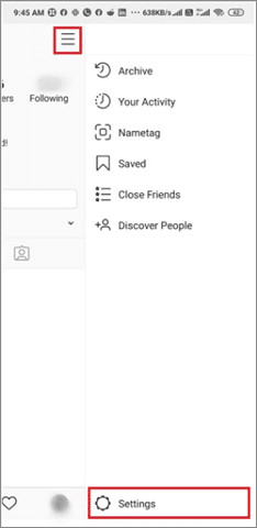 Select Settings in the Instagram App